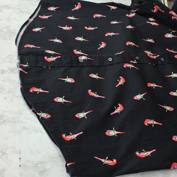 Mens Sz 2XL Classic Fit Black Parrot Print Button Down Islands George Shirt - Picture 8 of 12